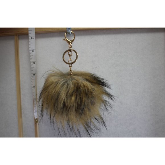 Fuzzy Keychain /  4 in/ Black and brown fuzzy keychain with keyring - Picture 6 of 6